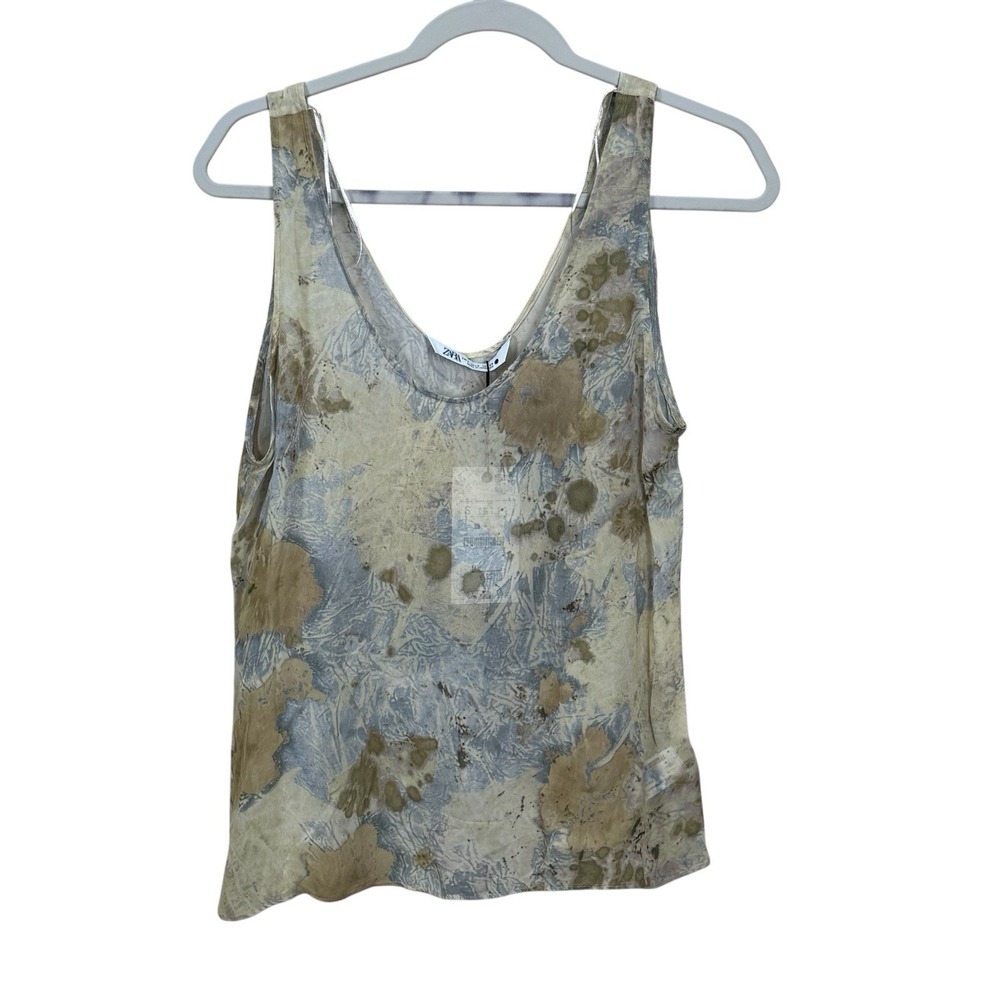 Zara Tank Top Womens Small Marbled Viscose Scoop Neck Sheer Camisole NWT